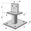 Pieds de poteau fortes charges Hauteur 210mm