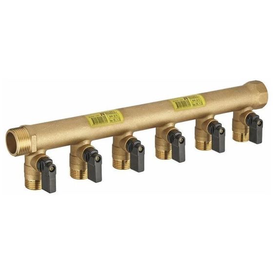 Collecteur mâle femelle 20x27 monobloc avec vannes départs mâle 15x21